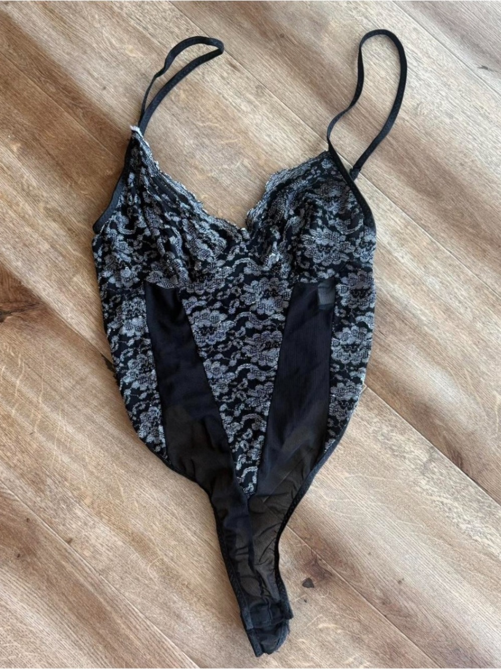 Vintage 80s Lingerie Black Lace Sheer Bodysuit